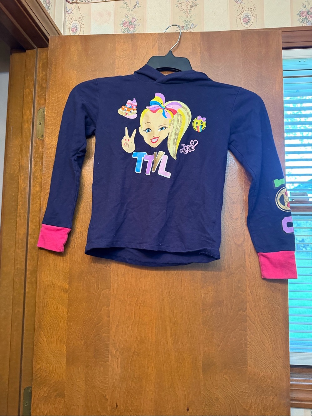 Nickelodeon Navy Hoodie with Pink Cuffs and Colorful Graphic
